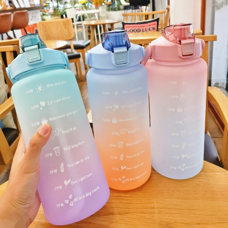 2000ml Sports Drinking Bottles with Time Marker Men Women Water Bottle with Straw Large Capacity Outdoor Cup Fitness Drinkware