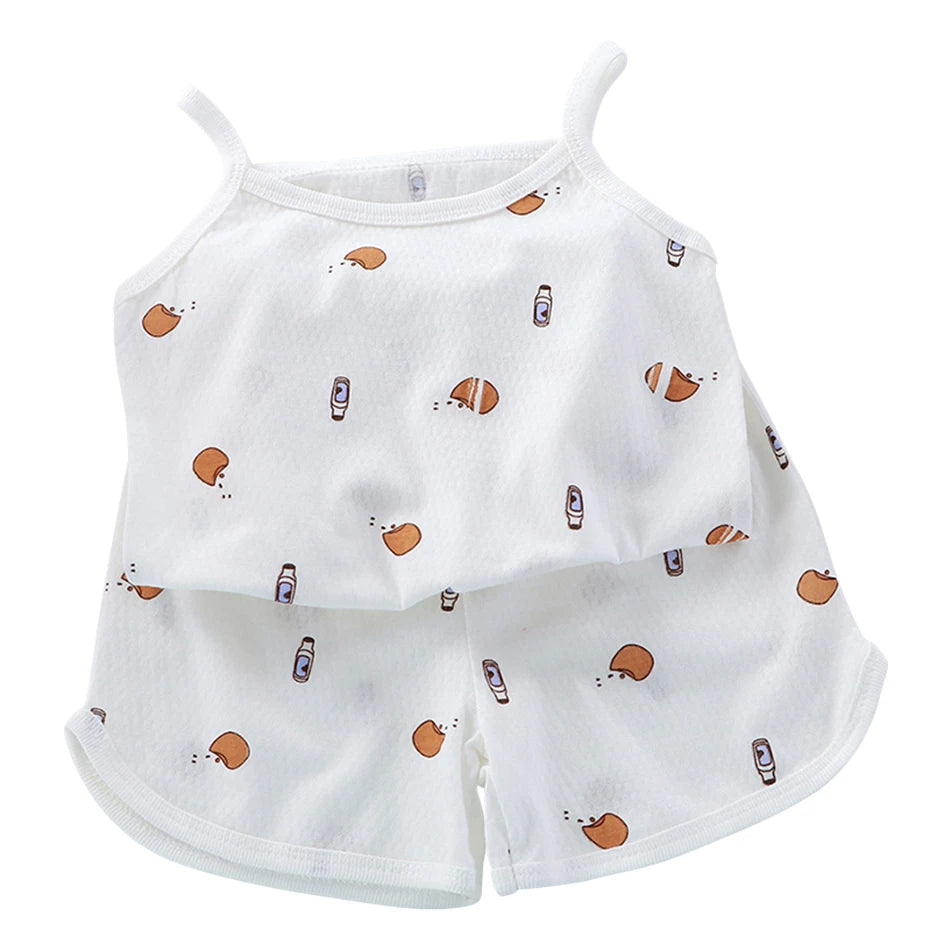 2 Pcs Children's Vest Sets Kids A-class Cartoon Print Girl Camisoles Baby Summer Clothes Shorts Girls' Home Clothes Pajama Sets