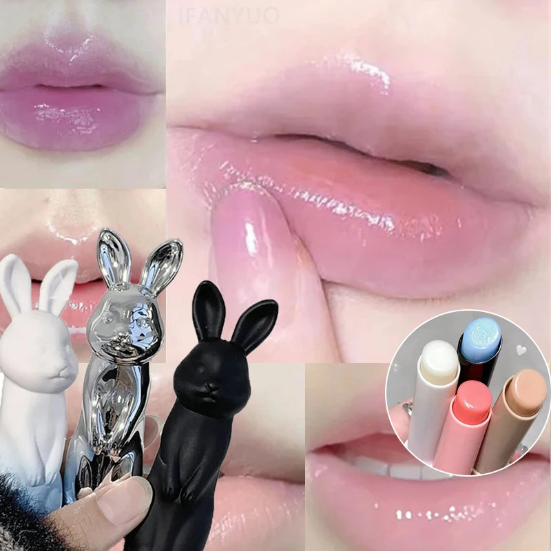 Rabbit Moisturizing Lip Balm Purple Rose Tint Crystal Jelly Colored Anti-chapped Lip Care Smoothens LipLines Base Clear Lipstick