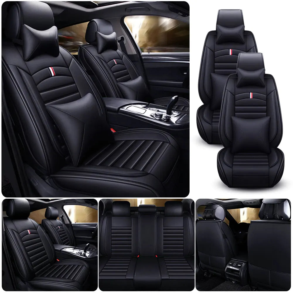 5-Seats PU Leather Car Seat Covers Full set Universal Front Rear Seat Cushion Anti-scratch Protection Four Seasons
