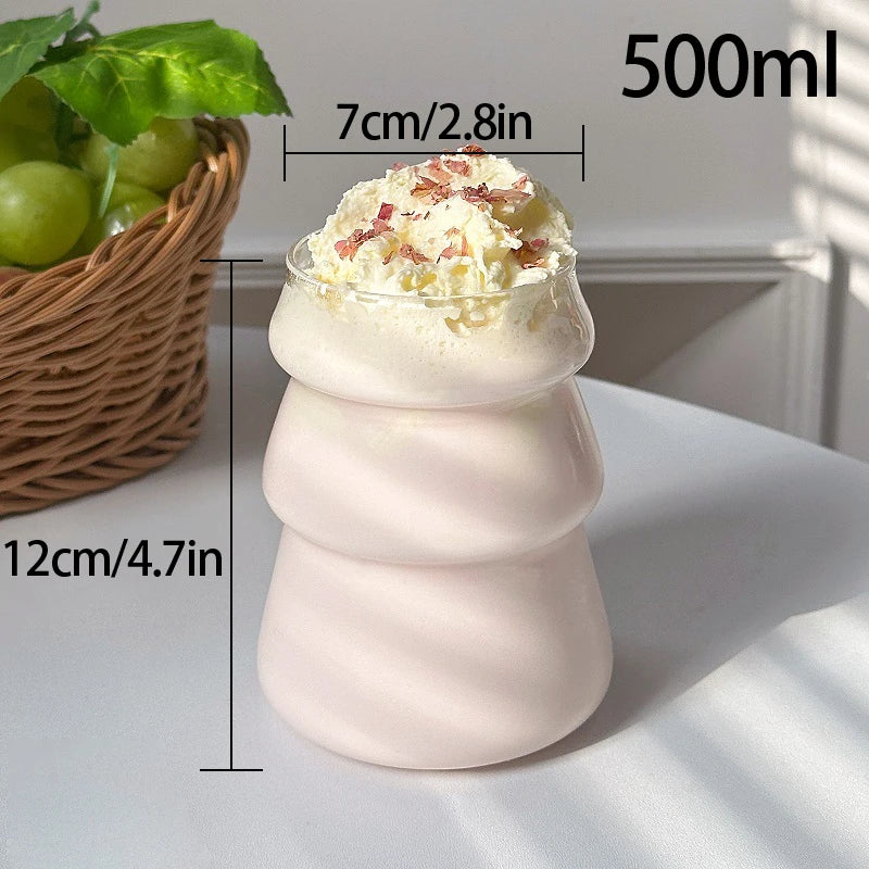 Transparant Drinking Glass Cup Creative Wave Shape Iced Coffee Tumbler Cup Juice Milk Tea Mug Drinkware Water Glasses Ripple Mug