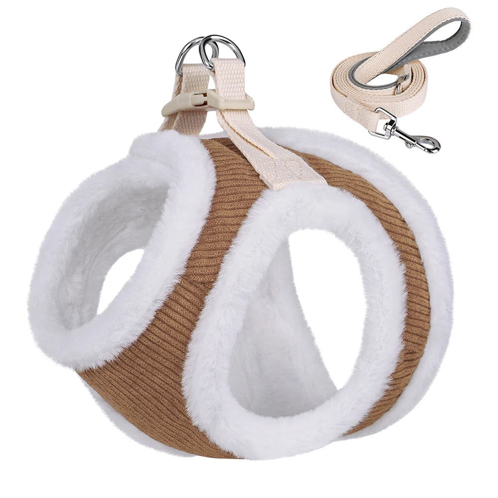 Warm Dog Harness Leash Set Soft Puppy Dog Harnesses With Fur Pet Walking Lead Adjustable Vest For Small Medium Dogs Chihuahua