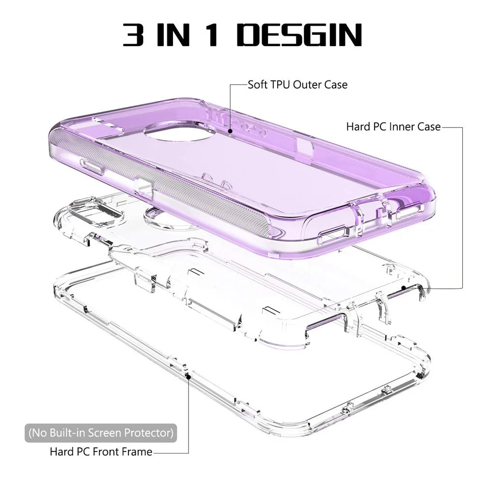Military Level Heavy Duty Hard  3IN1 Transparent Shockproof  For iPhone 14 13 11 15 16 Pro Max MINI X XR XSMAX SE 6 7 8Plus Case