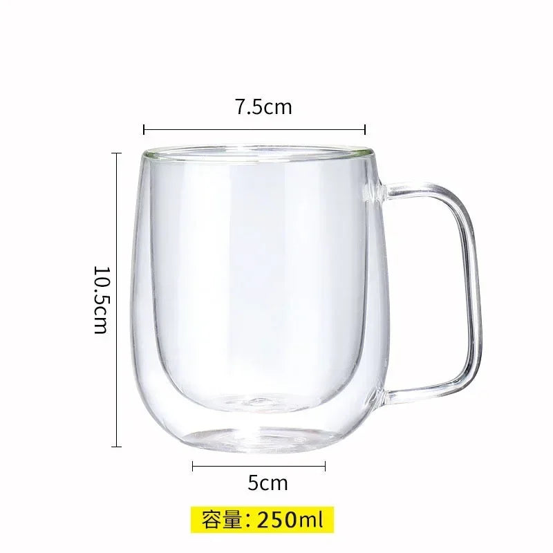 1-6PCS 80-450ML Heat Resistant Double Wall Tea Glass Cup Beer Coffee Handmade Creative Cold Beverage Transparent Drinkware Set