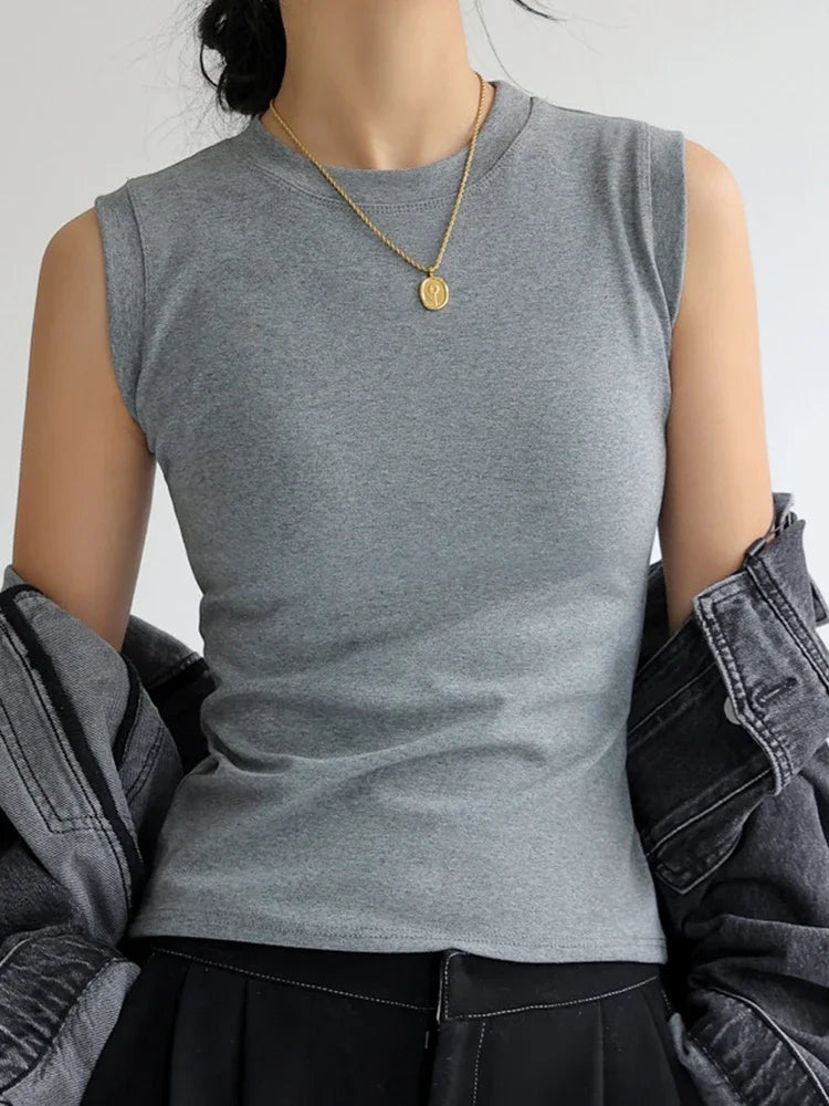 Women Autumn Korea Knit Tight Tank Tops Solid Office Wear Brown Sweater Top Vest Ribbed Ladies  Basic comfortable Camisole 2025