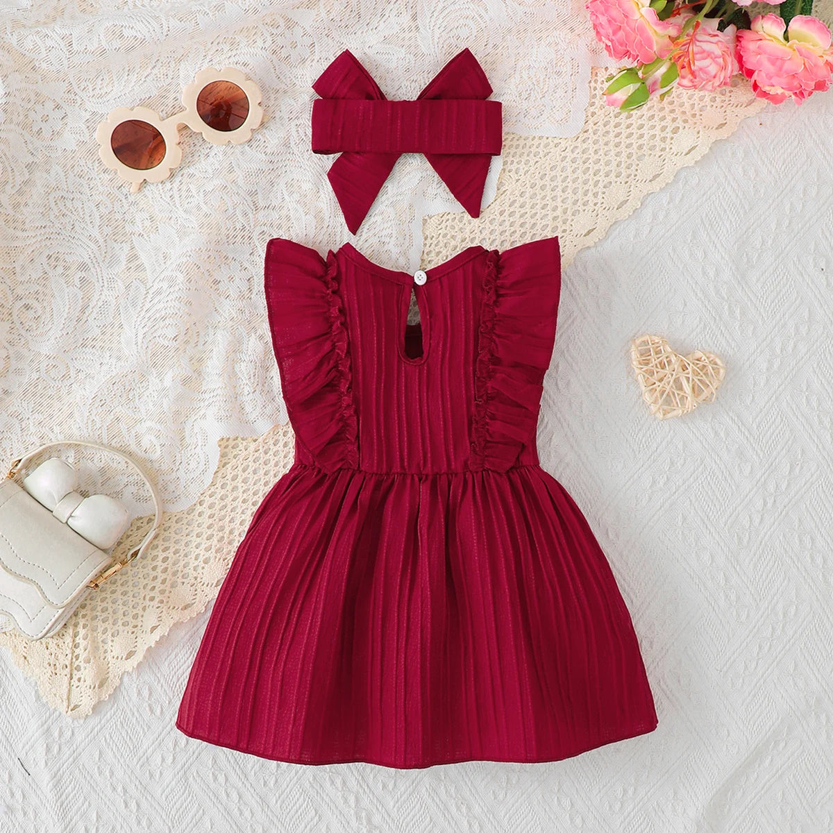 Newborn Baby Girl's Bow Sleeveless Christmas Dress Infant Cute Princess Birthday Party Dresses Toddler Clothing for 0-24 Months
