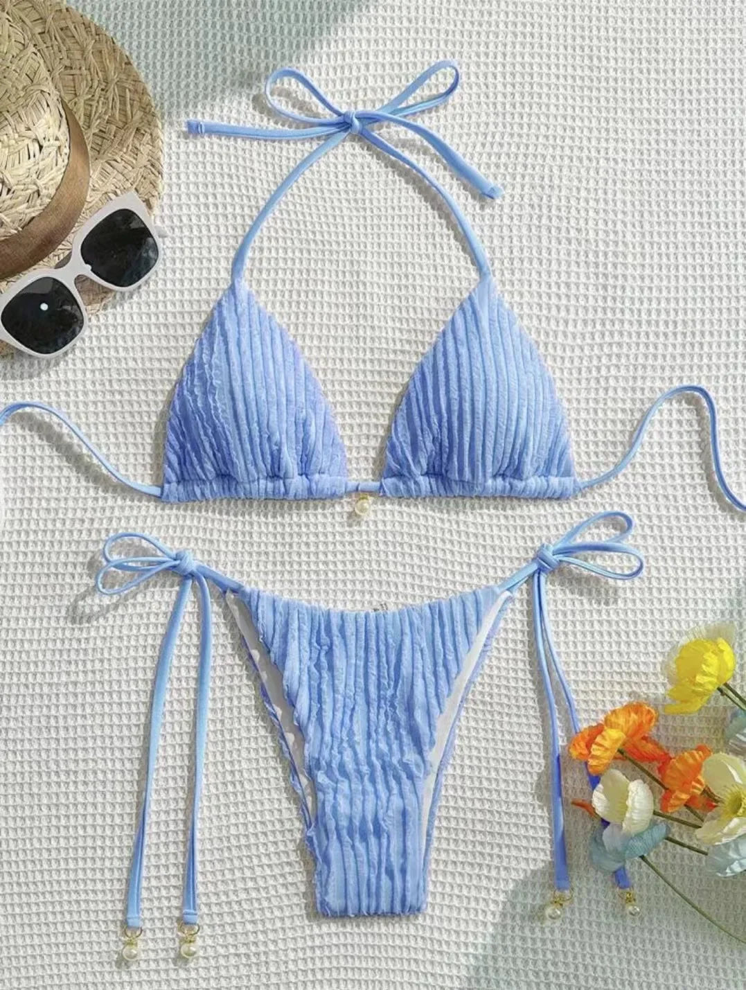Vzvn 2025 New Summer Swimwear Bikinis Set Sexy Backless Bikini 2 Pieces Set Women Laced Up Solid Split Swimsuit Beach Bikini