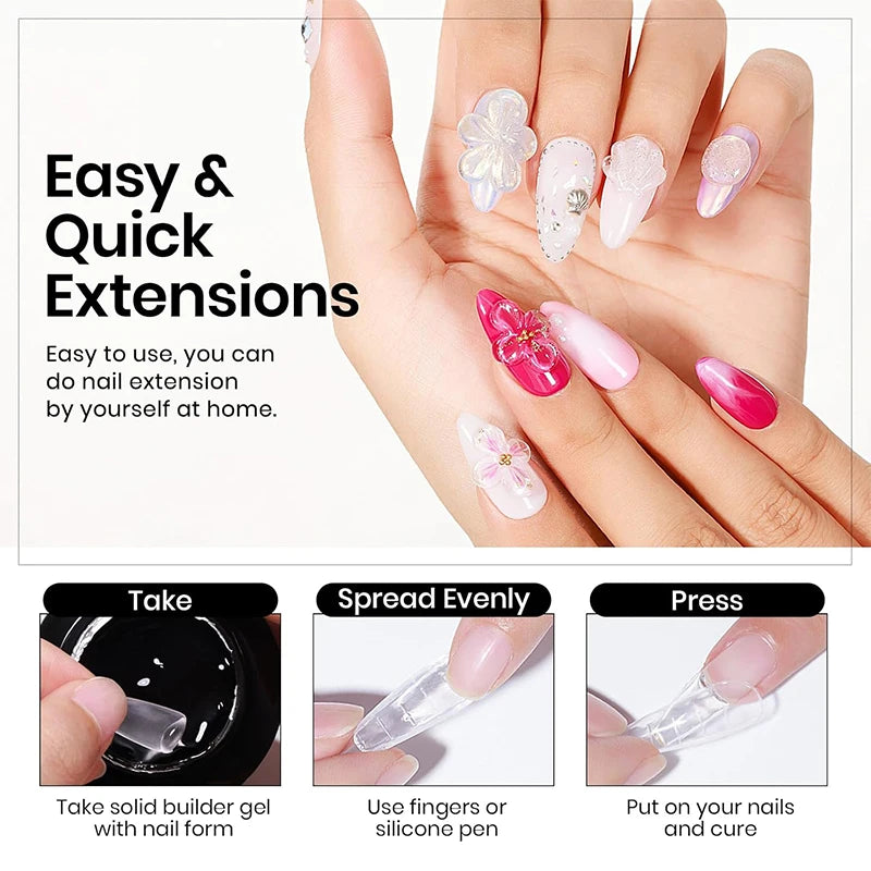 PUENTE 100g Clear Non-Stick Hand Extension Nail Gel With Sculpture Pen 3D Modeling Rhinestone Glue Soak Off UV Nail Art Gel Kit