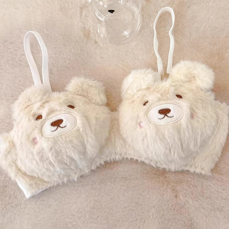 Soft Cute Bear Japanese-style Lingerie Women Winter Cartoon Plush Comfortable And Adorable Girl Bra Sexy Hot Lingerie Sexy Bras