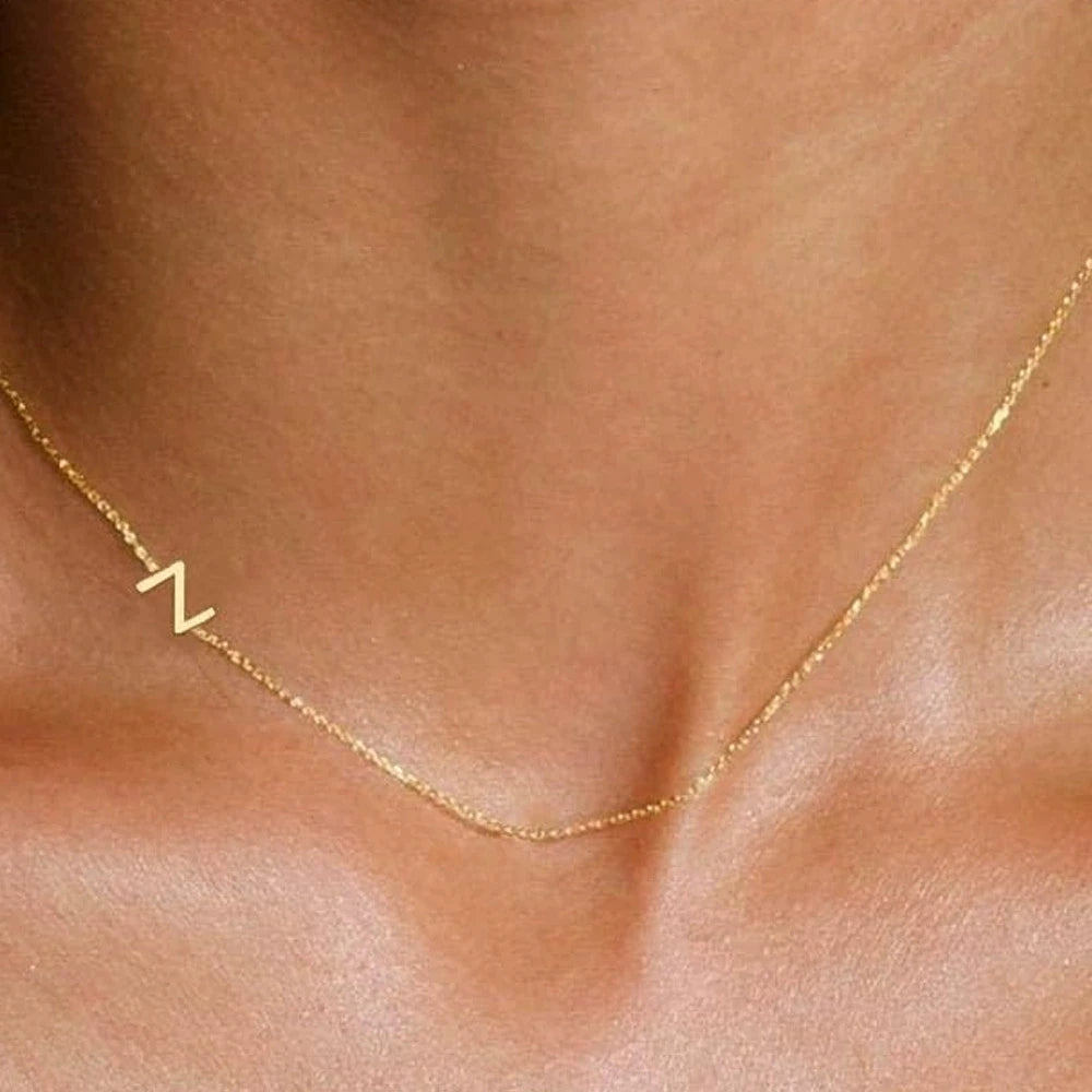 Sideways English Letter Initial Necklace 18K Gold Plated Stainless Steel Necklace Minimalist Initial Pendant Necklace for Women
