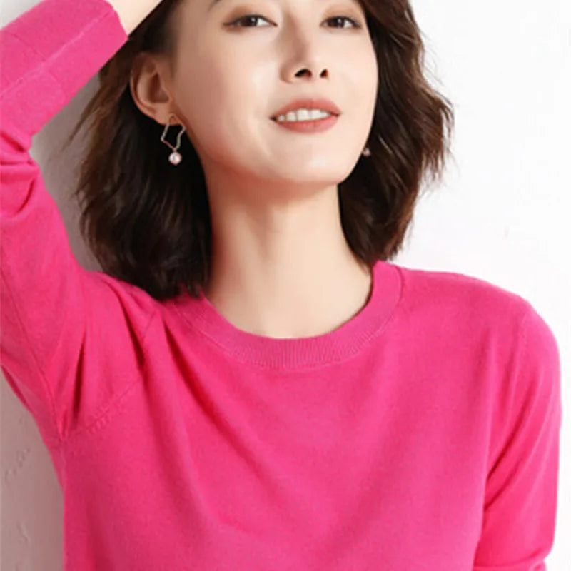 Autumn And Winter Cashmere Sweater Women's Crew Neck Pullover Casual Knitted Top Women's Short Undercoat Fashion 18 Colors