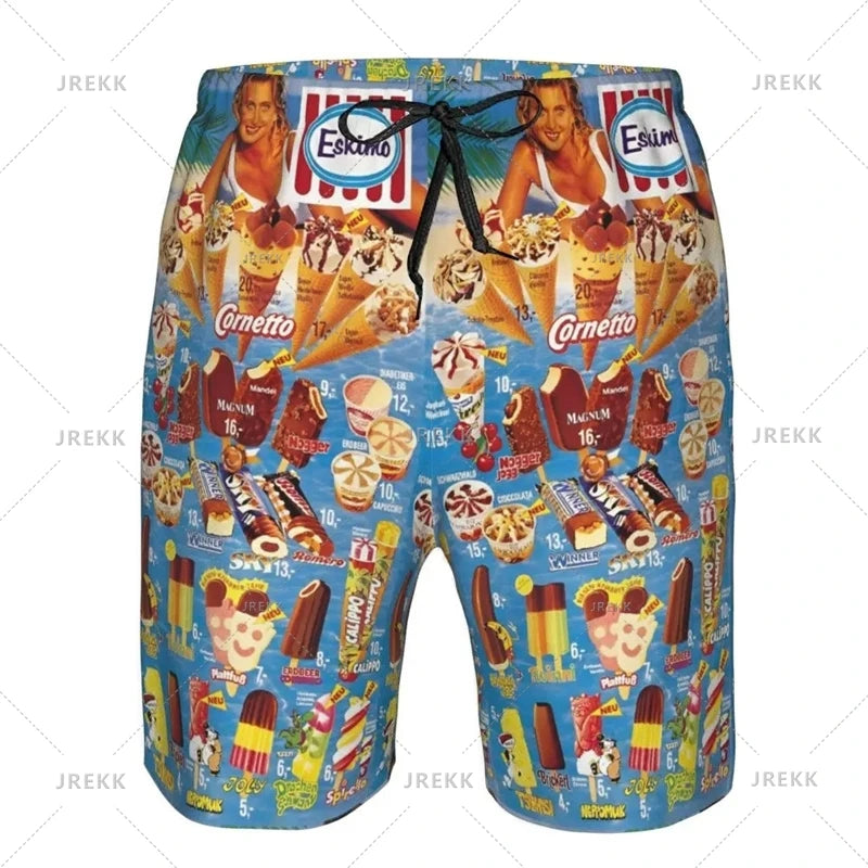 Ice Cream Poster Beach Shorts Men Kids Hot Sale Summer Popsicle Pattern Swimming Trunks Cool Street Oversized Short Pants