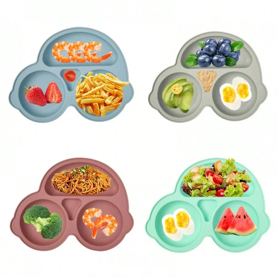 Baby Silicone Car Dining Plate with Suction Cup Cartoon Children Dishes Feeding Toddler Training Baby Self-feedingTableware