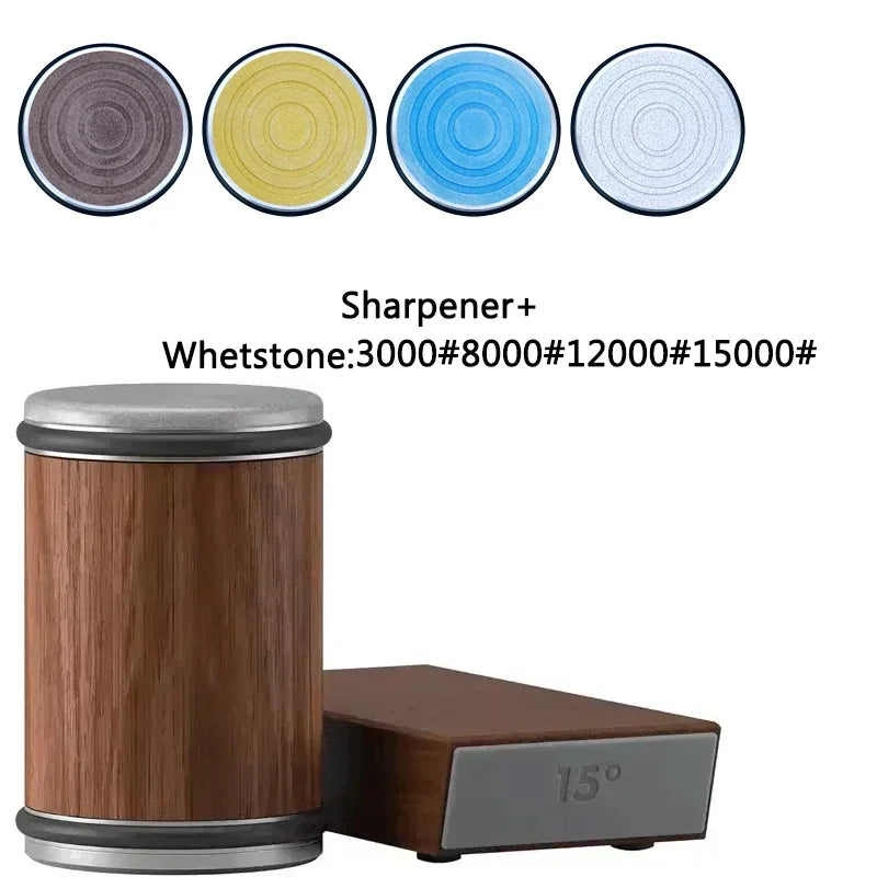 Rolling Knife Sharpener sapele Magnetic Holder Whetstone Sharpening Stone Kit 15 and 20 Degrees Angle Roller Kitchen Accessory