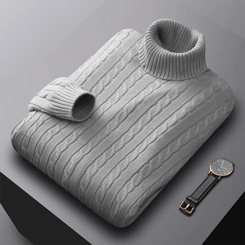 New Men's Turtleneck Sweater Solid Color High Neck Pullover Knitted Sweaters Casual Elastic Sweatwear Mens Fall Winter